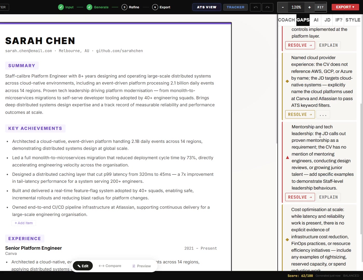 Gap analysis interface