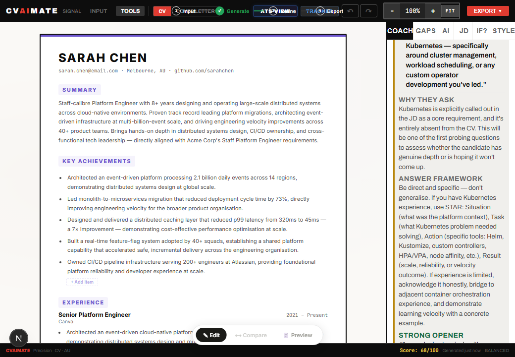 Live interview predictor in the CVAIMate workspace
